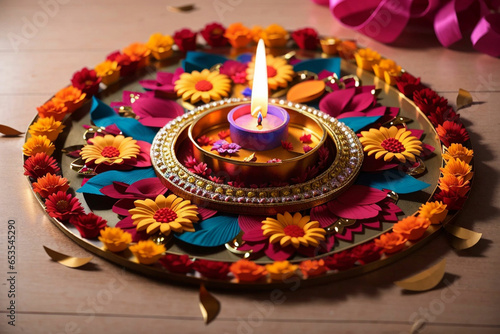 Diwali Diya decorated on the wall diwali concept