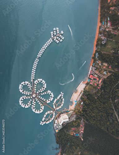 Top down drone view of Lexis Hibiscus Port Dickson. Lexis Hibiscus Port Dickson was officially opened on 31 July 2017. It has became one of the famous icons in Malaysia since then. photo