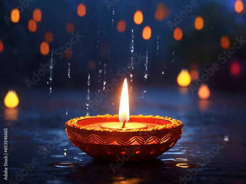 Photography diwali diya with rain