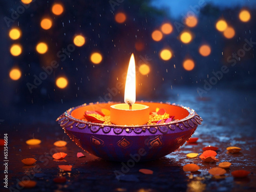 Canvas Print diwali diya with rain