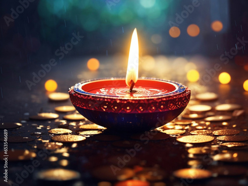 Canvas Print diwali diya with rain