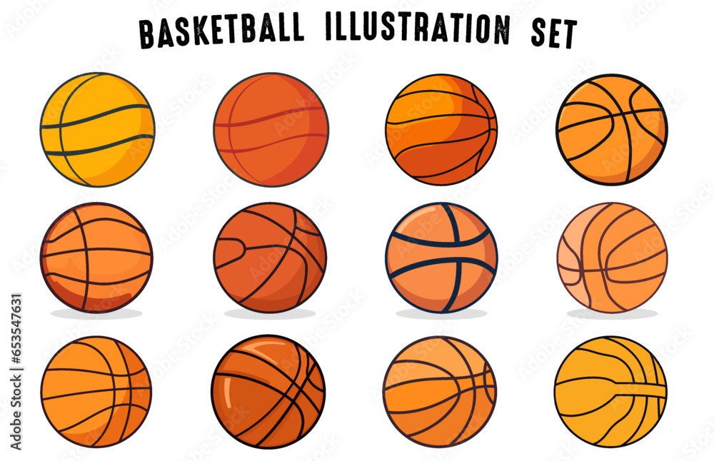 Basketball vector Bundle isolated on white background, Set of Colorful Basket Ball illustration