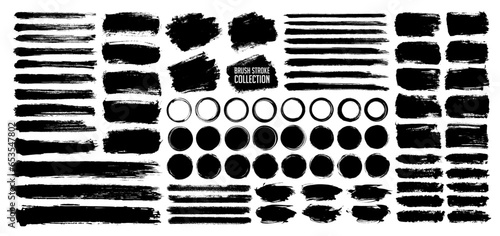 Big set of paint brush stroke, ink splatter, grungy line, frame, wave and social media design elements. Dirty watercolor texture, splash or stain for vector ornament. Torn or rip grunge business paper