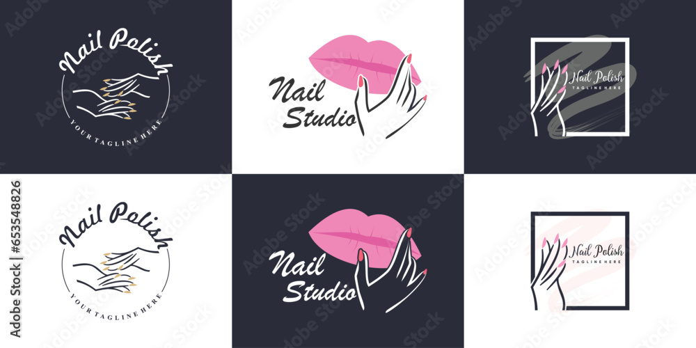Nail beauty logo design element vector with modern concept