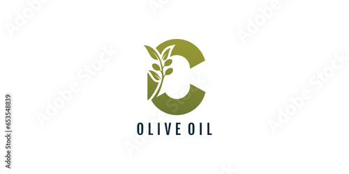 Letter c logo design element vector with olive concept