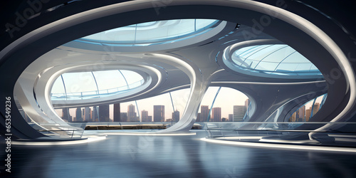 Abstract futuristic 3D architecture, Bright big windows, solid structure, The Futuristic Architecture Series © ShaggyImages