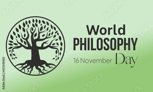 World Philosophy Day Vector Banner with Thinker and Philosophical Symbols. Vector template for background, banner, card, poster design.