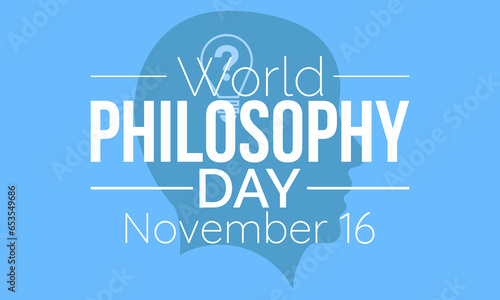 World Philosophy Day Vector Banner with Thinker and Philosophical Symbols. Vector template for background, banner, card, poster design.