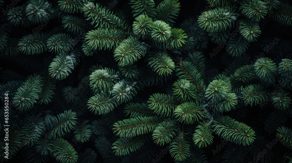 Close Up Christmas Fir Tree Branchs Background. Generative AI