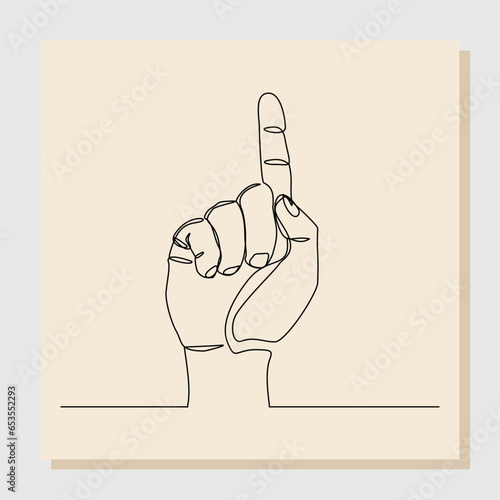 Continuous single line sketch hand drawn drawing of hand finger pointing up. One line concept of people showing something on presentation or rise hand. Vector illustration