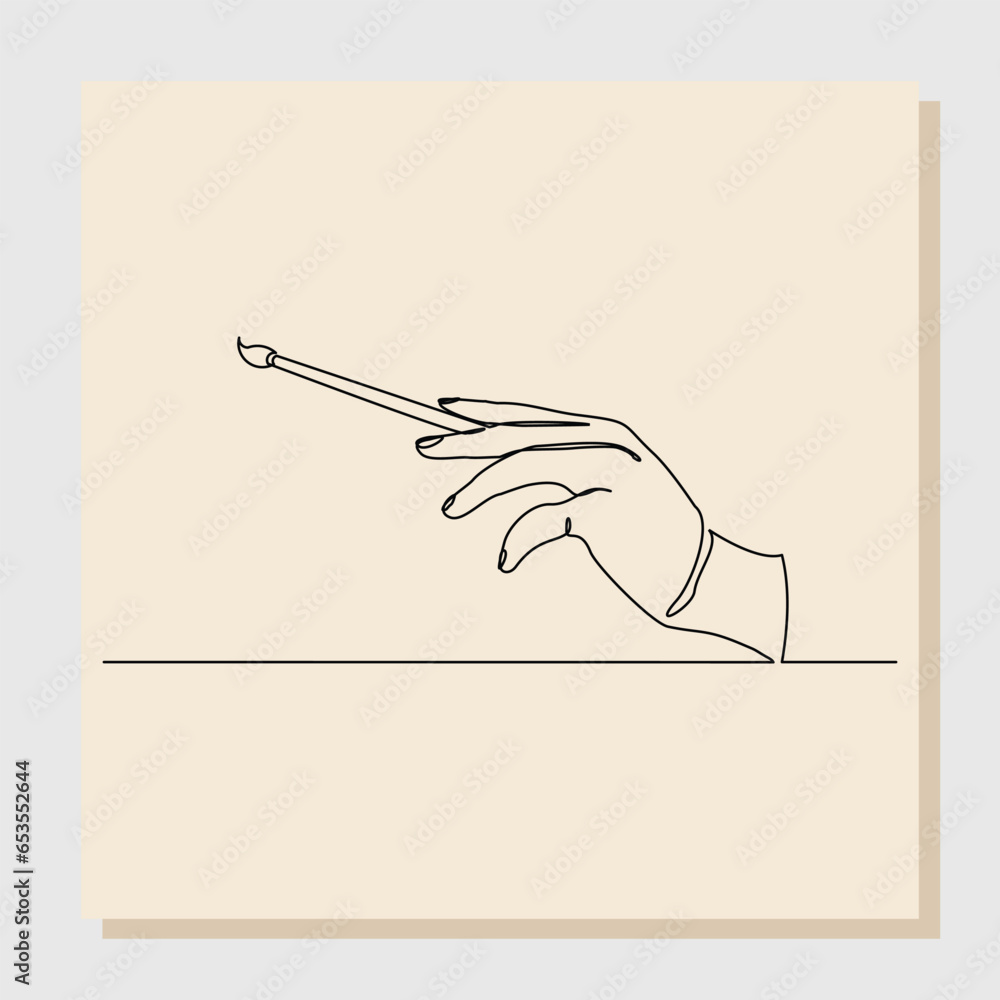 continuous single line sketch hand drawn drawing hand holding painting brush. One line concept of creative artist work. Vector illustration continuous single line sketch hand drawn drawing hand holding painting brush. One line concept of creative artist work. Vector illustration