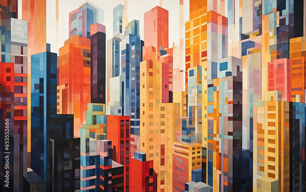 Obraz premium colorful background of tall skyscrapers in vibrant colors