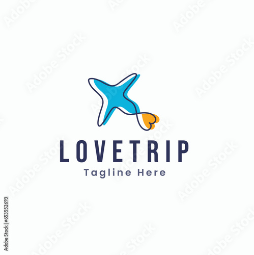 Love Trip Airplane, creative Flight Travel logo template design