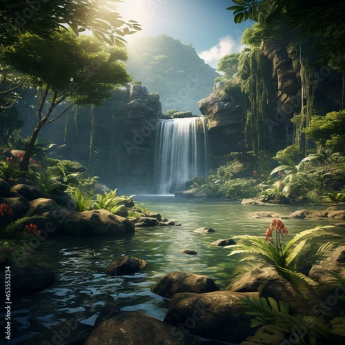 garden of eden waterfall nature cinematic