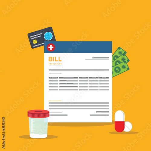 healthcare expense vector. Hospital Medical Billing Service with Health Insurance Form for Hospitalization or Treatment