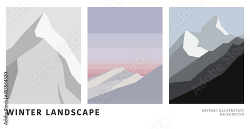 winter mountain minimal landscape vector illustration wall decoration, wall arts, cover, postcards  background 