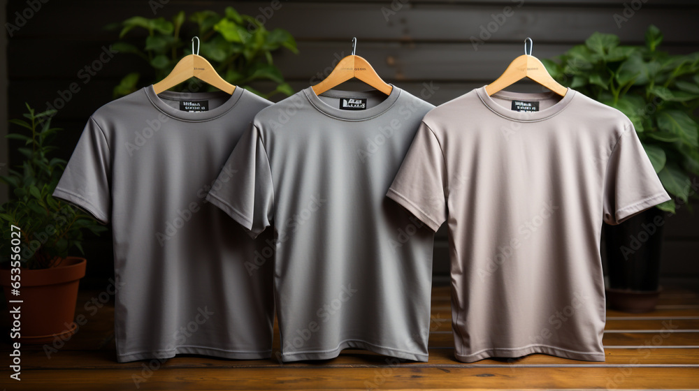 Photo gray tshirts with copy space mockup Photo gray tshirts with copy space mockup