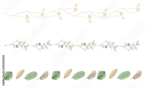 水彩手描きの植物ラインセット