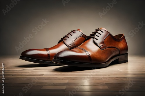 pair of leather shoes in brown color generated by AI