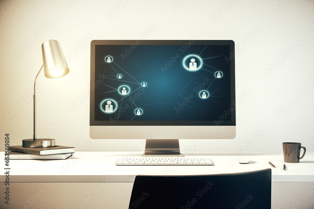 Social network concept on modern laptop screen. 3D Rendering Social network concept on modern laptop screen. 3D Rendering
