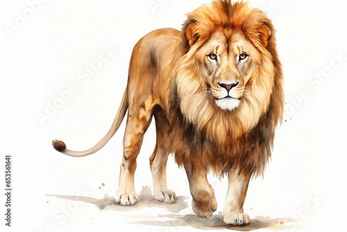 Watercolor painting of lion on white background. Generative AI