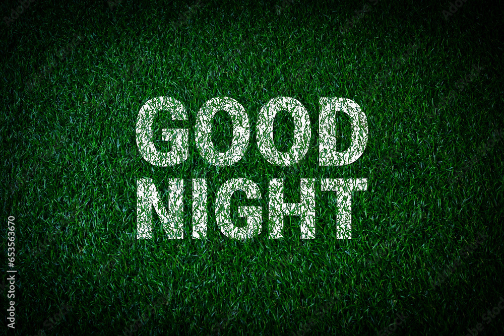 Good night written in white on meadow Good night written in white on meadow