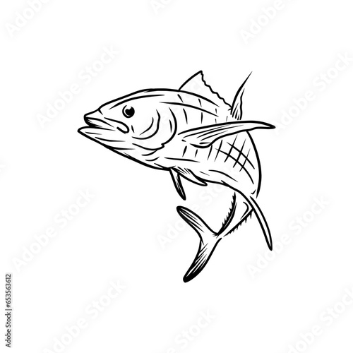 fly tuna fish hand draw illustration vector