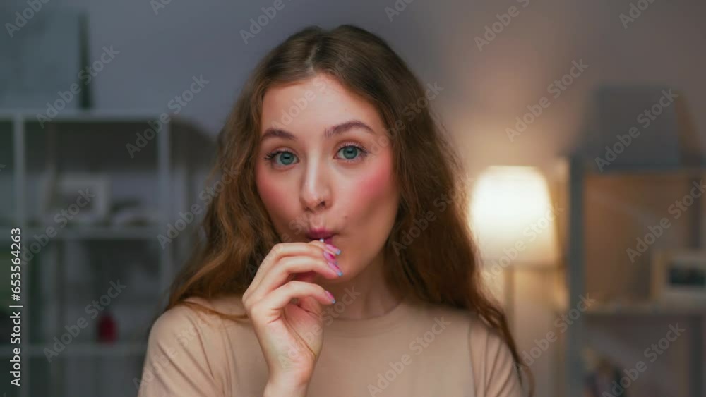 Portrait of Young Woman Eating Sweet Food and Looking at Camera Close Up. Joy of Modern Person with Lollipop Candy on Stick in Hand. Alone Lady Loving and Enjoying Bright Color of Lolly Caramel Treat Portrait of Young Woman Eating Sweet Food and Looking at Camera Close Up. Joy of Modern Person with Lollipop Candy on Stick in Hand. Alone Lady Loving and Enjoying Bright Color of Lolly Caramel Treat