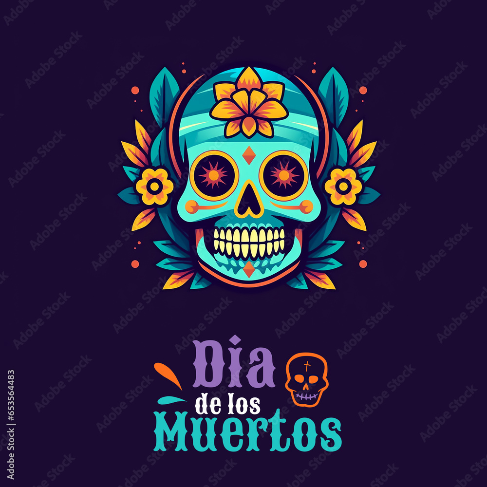 Colorful Day of the Dead skull, Generative AI Colorful Day of the Dead skull, Generative AI