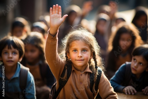 Classroom Interactivity: Young Learners Raise Hands for a Chance to Answer Questions © furyon