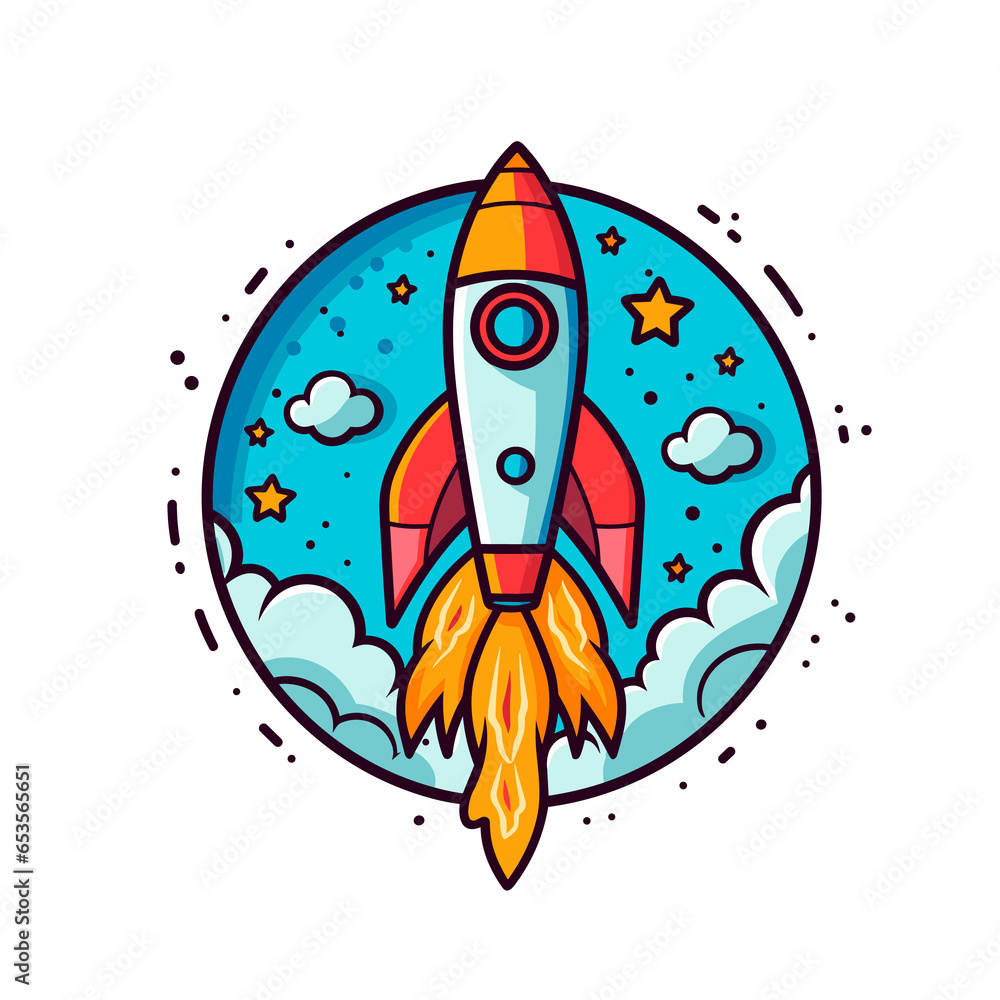 Φωτογραφία Rocket flying in space Cartoon PNG, illustration For Tshirt, Mug