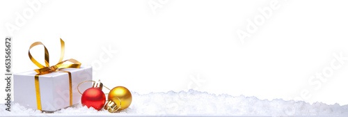 Christmas gift box and decorations isolated on transparent background