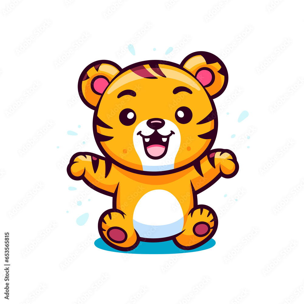Fototapeta premium Tiger jumping Cartoon PNG, illustration For Tshirt, Mug