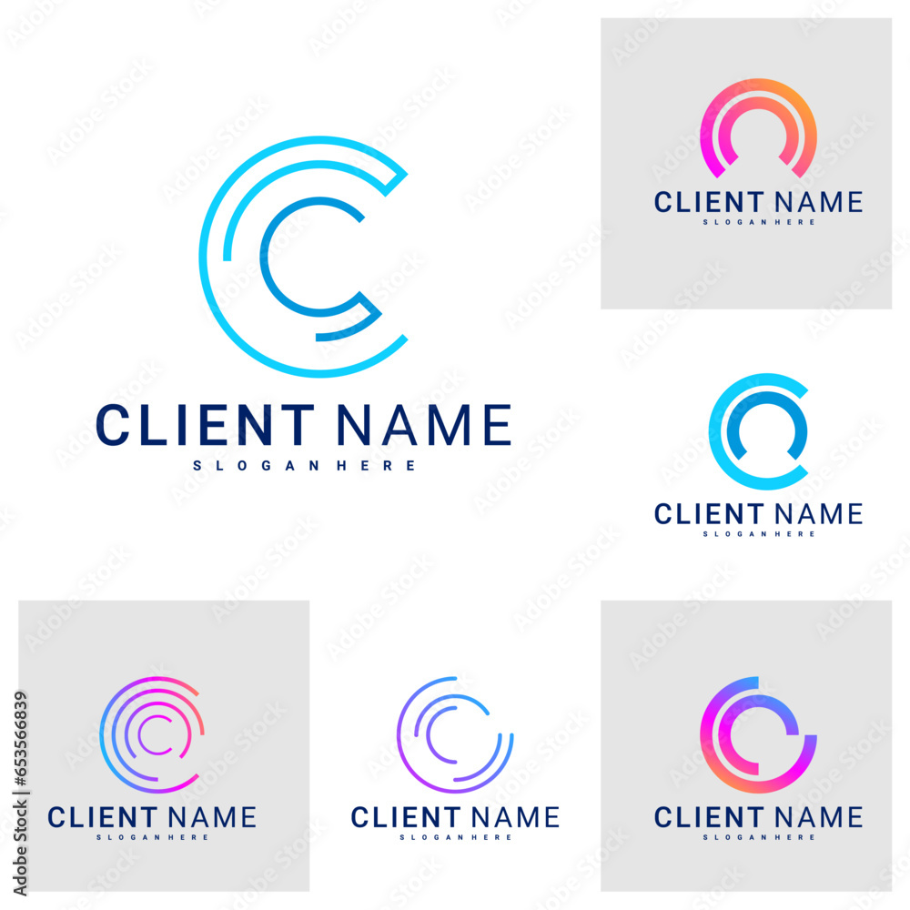 Set of Modern and Minimal letter C logo. Simple initial C monogram logo design vector template.