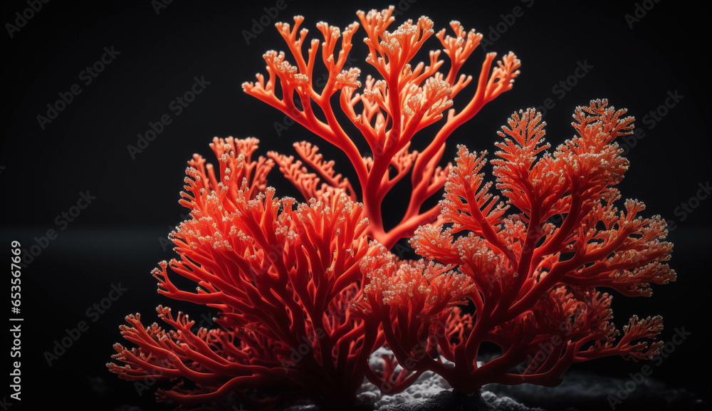 Beautiful red coral on black background. Illuminated with the contour light. Beautiful red coral on black background. Illuminated with the contour light.