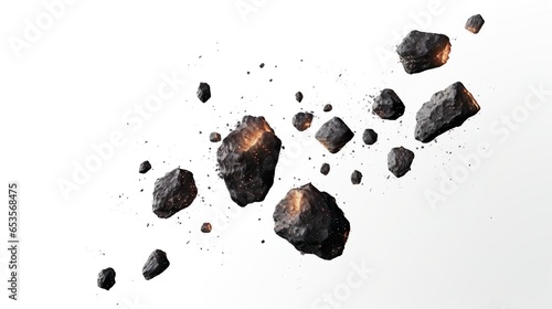 Fotografiet swarm of asteroids isolated on white background