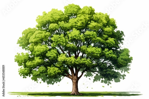 Green tree on clear background. Summer deciduous tree. Perfect for compositions. Generative AI