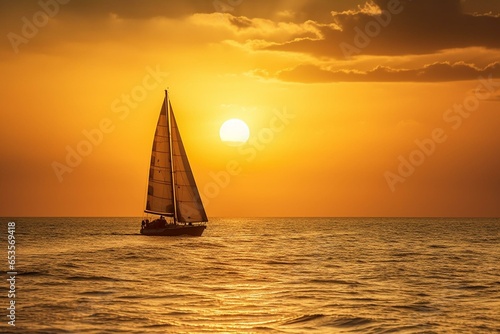 sailboat under golden sunset. Generative AI © Kaida