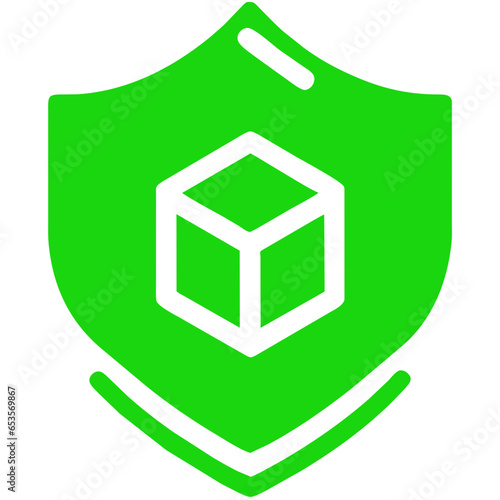 buliding box on green shield icon