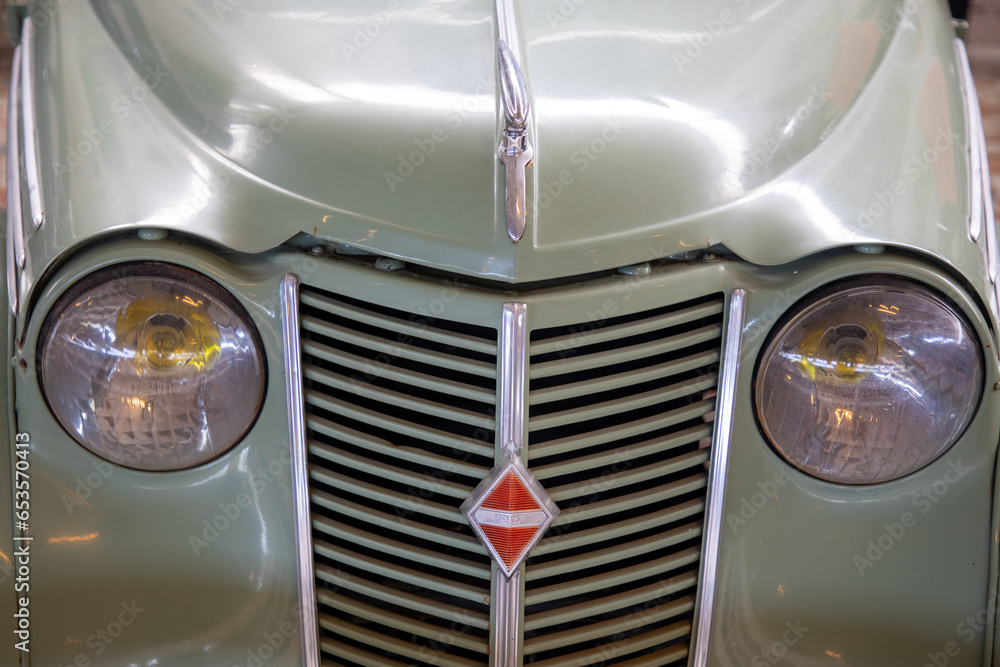 Renault juva 4 oldtimer car sign text and brand logo on vintage fifties ...