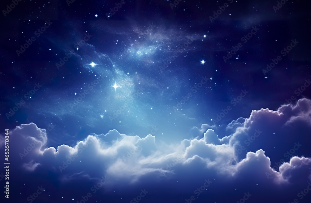 Space of night sky with clouds and stars. 