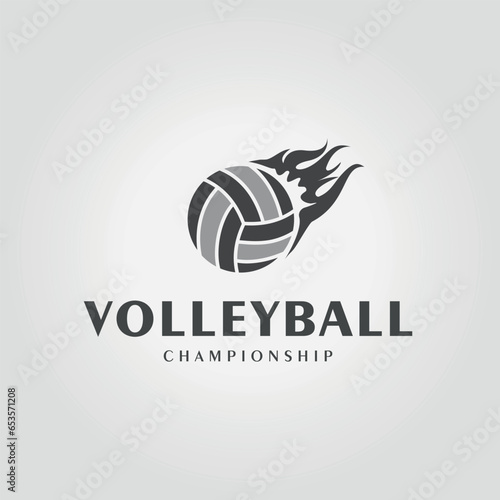 minimalist volleyball logo with fire in the top, illustration design of volleyball club icon