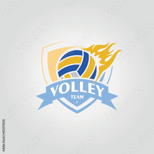 emblem of volleyball logo with fire icon, illustration vector of academy volley design