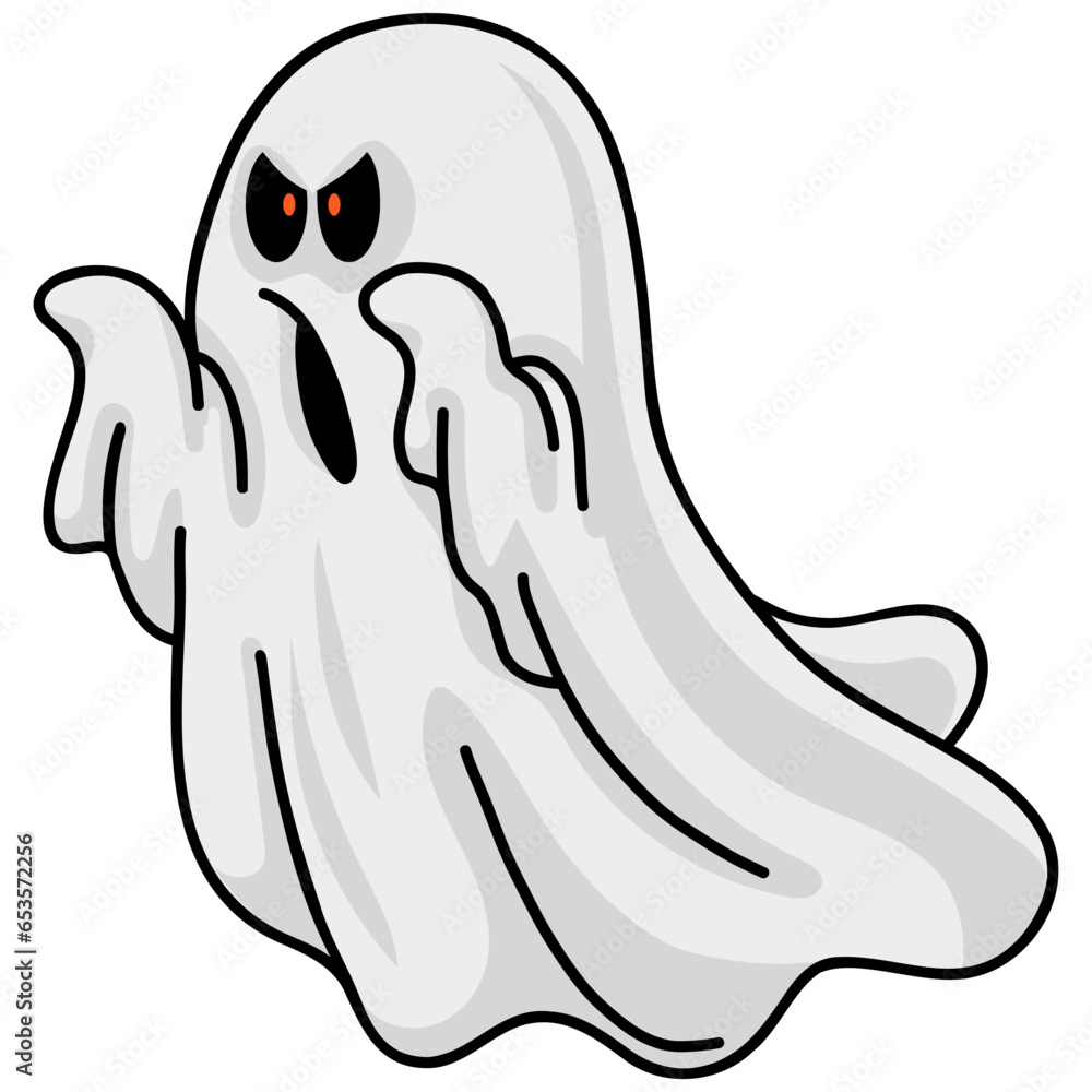 White Ghost Phantom Silhouette Halloween Spooky Spirit Flying Cartoon ...