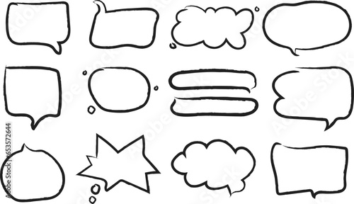 Cartoon Bubble Text Speech Frame Box Chalk Charcoal Pencil Style Isolated Transparent White Background Pop Art Empty Outline Style