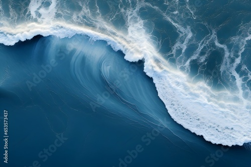 an aerial view of a wave breaking on the ocean.Drone photo backdrop of sea wave in bird eye waves. generative ai photo