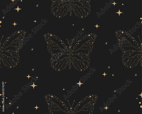 background with stars and seamless butterflies
