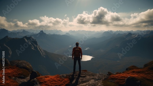 Man standing on top mountain.