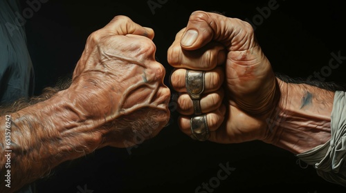 Two hands opposite each other with fists. Concept of struggle and confrontation competition