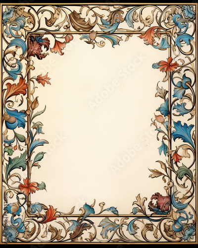 Medieval floral style page border around negative space.